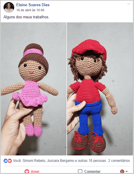Amigurume de uma menina bailarina e um de um menino